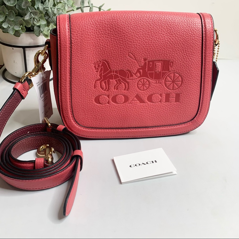 Coach Saddle Bag With Horse And Carriage Crossbody Bag Gold/Poppy/Vintage Mauve - Picture 9 of 14
